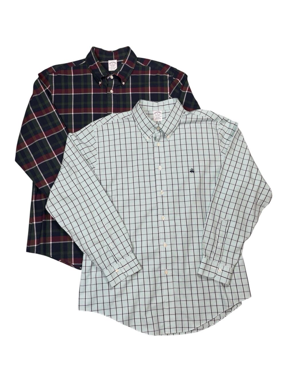 Brooks Brothers Long Sleeve Plaid Shirts Set of 2 Bundle Men's XL Logo
